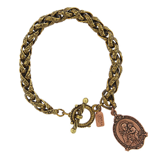 Mixed Metal Saint Anthony and Baby Jesus Medal Toggle Bracelet