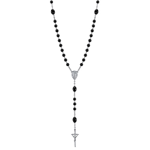 Silver-Tone and Black Bead Papal Rosary