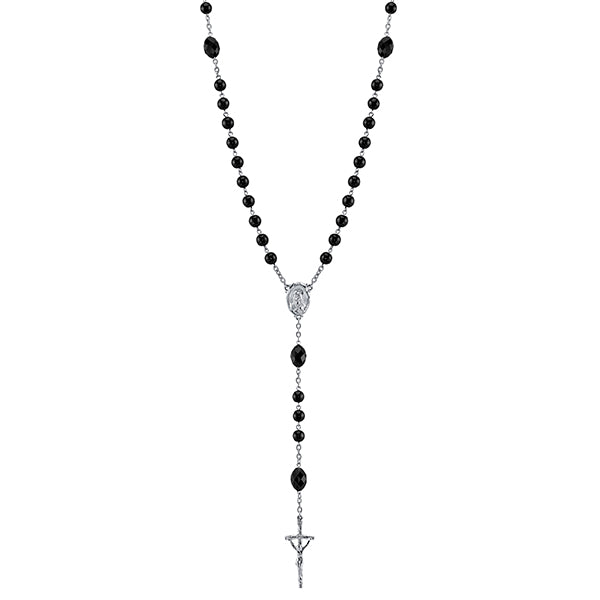 Silver-Tone and Black Bead Papal Rosary