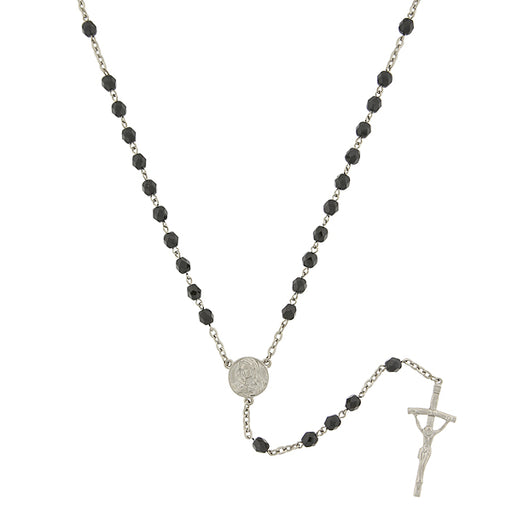 Silver-Tone Black Bead Papal Rosary