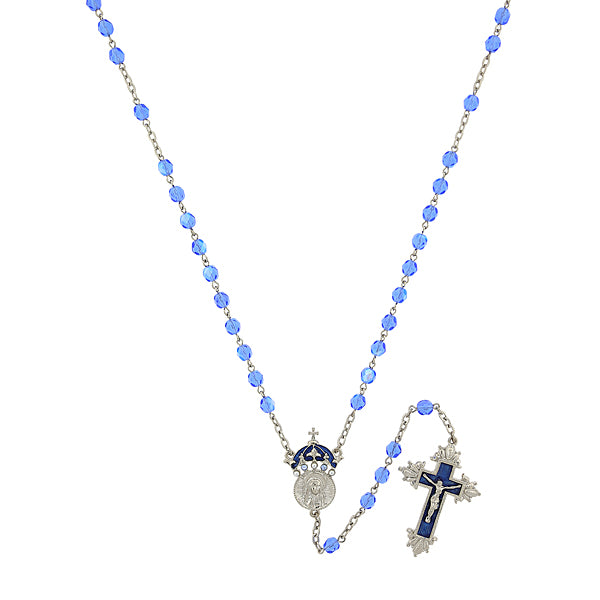 Silver-Tone Sapphire Blue Color and Dark Blue Enamel King of Kings Rosary