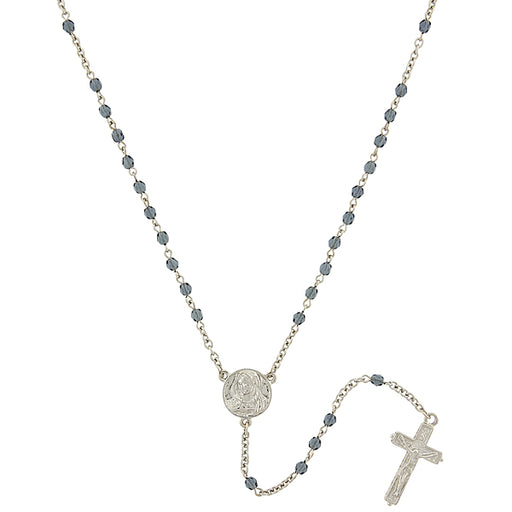 Silver-Tone Blue Bead Rosary