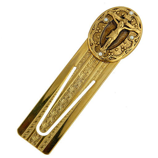 14K Gold-Dipped Simulated Pearl Crucifix Small Bookmark