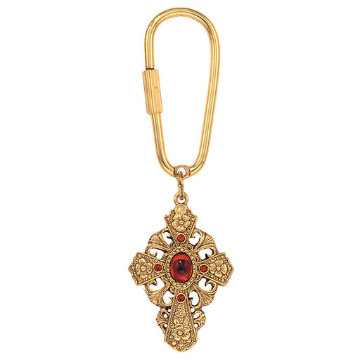14K Gold-Dipped Red Stone and Crystal Cross Key Fob