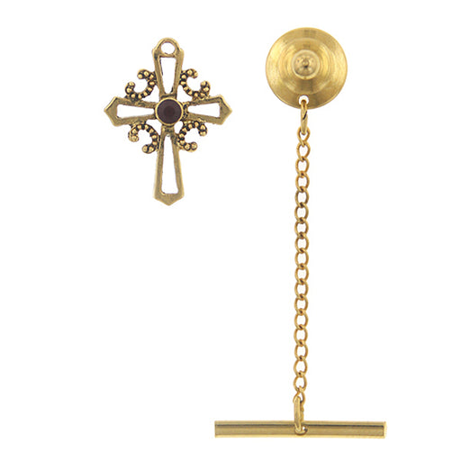 14K Gold-Dipped Red Crystal Cross Tie Tack