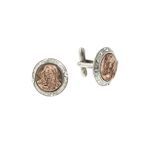Rose Gold-Tone and Silver-Tone Mary Round Cuff Links