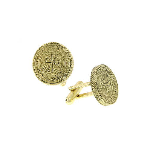 14K Gold-Dipped Cross Round Cuff Links