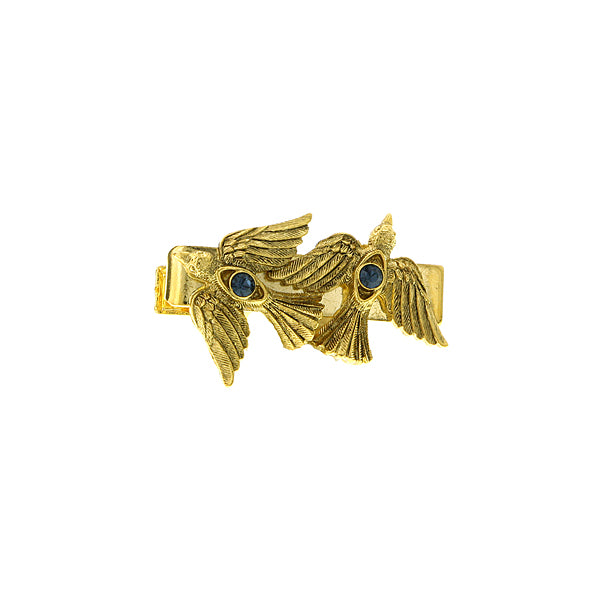 14K Gold-Dipped Blue Crystal Two Dove Tie Bar Clip