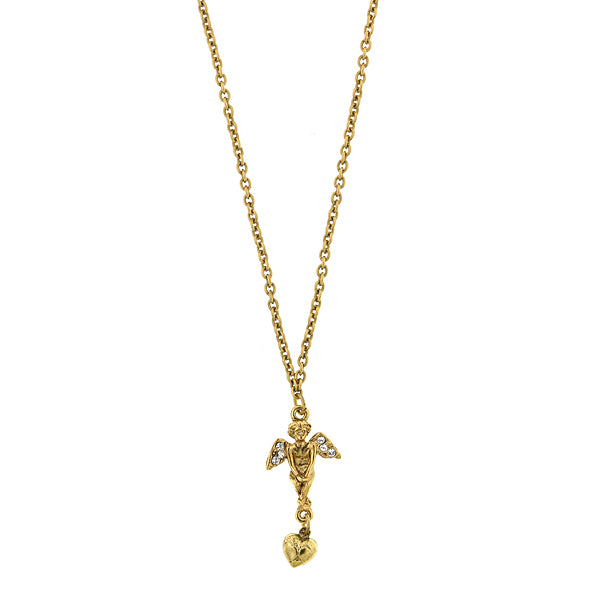 14K Gold-Dipped Crystal Angel Heart Necklace