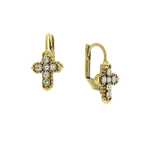 14K Gold-Dipped Crystal Cross Earrings
