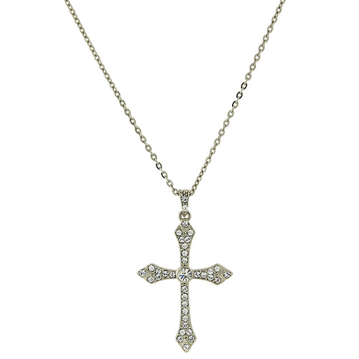 Silver-Tone Crystal Pave Cross Necklace