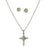 Silver-Tone Crystal Cross Necklace and Earrings Set