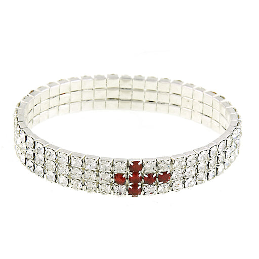 Silver-Tone Red Rhinestone Cross Stretch Bracelet