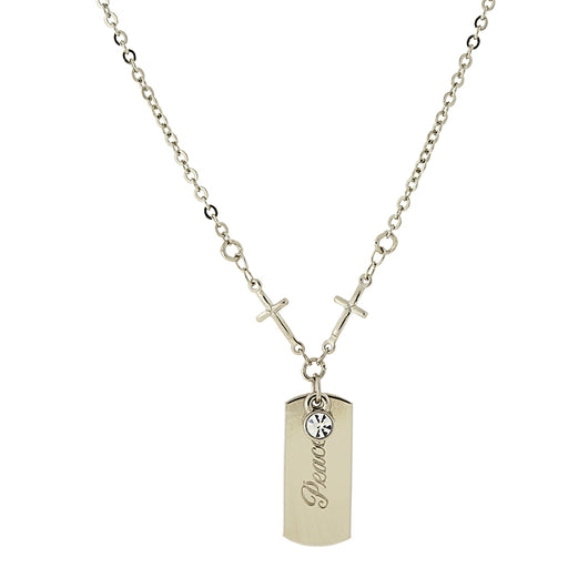 Silver-Tone Crystal Cross Chain Peace Necklace