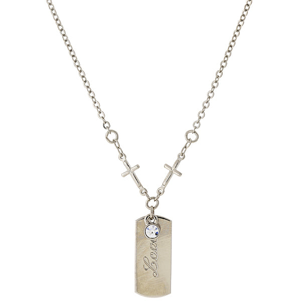Silver-Tone Crystal Cross Chain Love Necklace