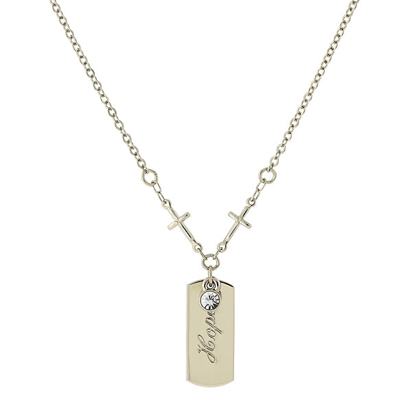 Silver-Tone Crystal Cross Chain Hope Necklace
