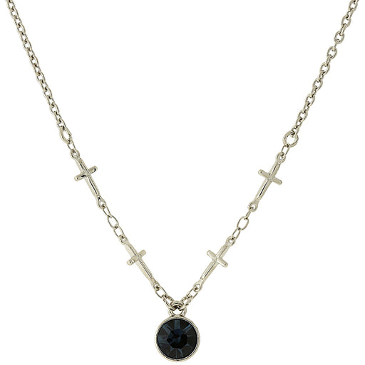 Silver-Tone Cross Chain Blue Crystal Necklace