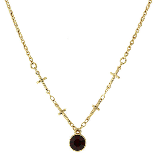 14K Gold-Dipped Cross Chain Red Crystal Necklace