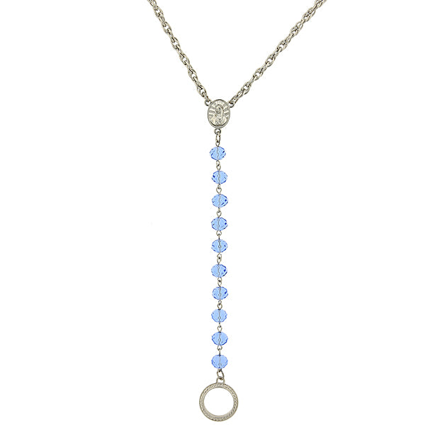 Silver-Tone Blue Beaded Mary Medallion Necklace/Eyeglass Holder