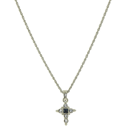 Silver-Tone Blue Cross Pendant Necklace