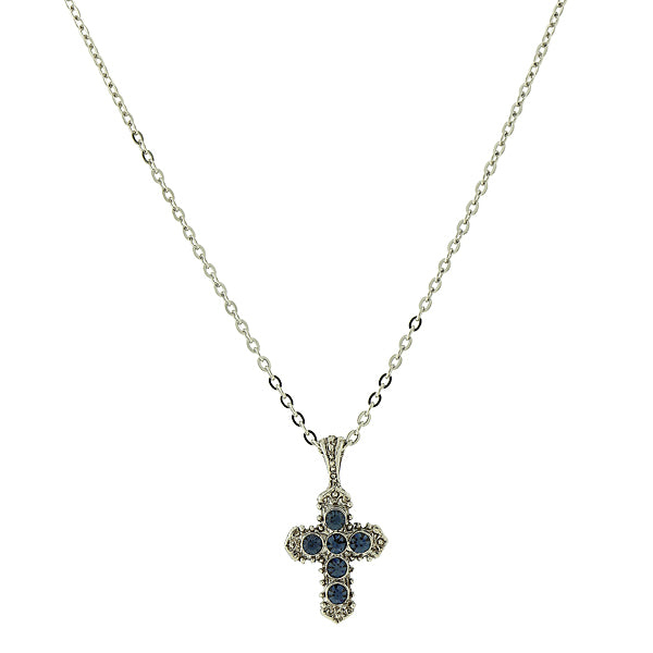 Silver-Tone Blue Cross Necklace