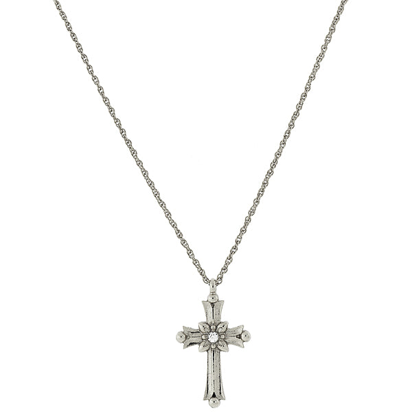 Silver-Tone Crystal Cross Necklace