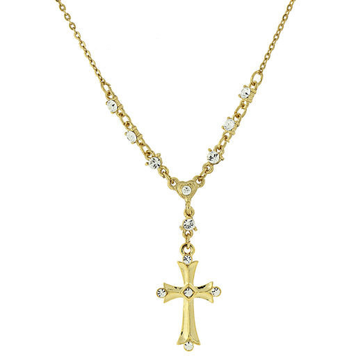 14K Gold-Dipped Crystal Cross Y-Necklace