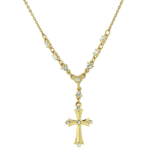 14K Gold-Dipped Crystal Cross Y-Necklace