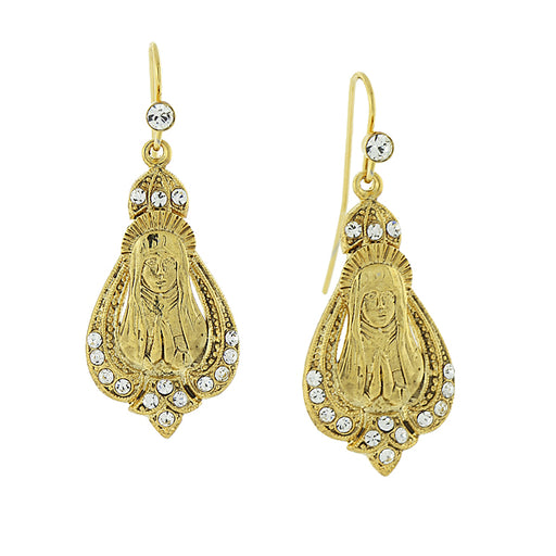 14K Gold-Dipped Crystal Accent Praying Mary Drop Earrings