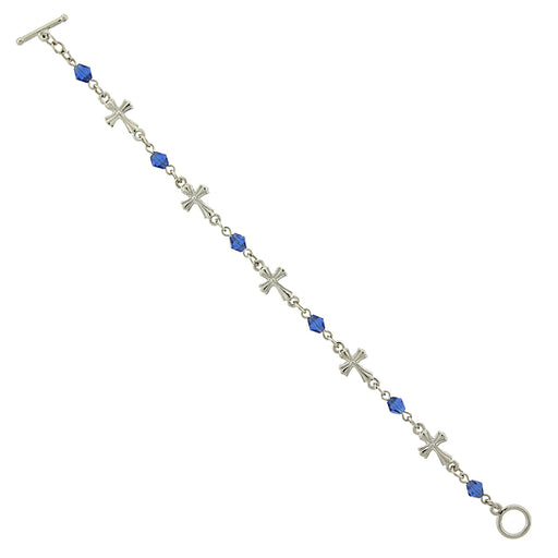 Silver-Tone Blue Bead Cross Toggle Bracelet