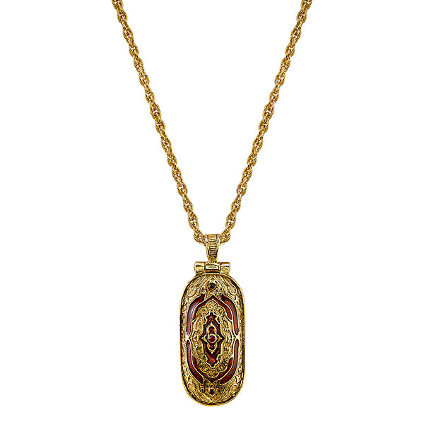 14K Gold-Dipped Red Enamel Swing Open Pendant Enclosed Crucifix Necklace