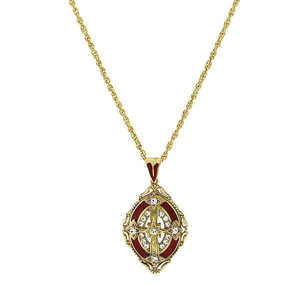 14K Gold-Dipped Crystal with Red Enamel Cross Pendant Necklace