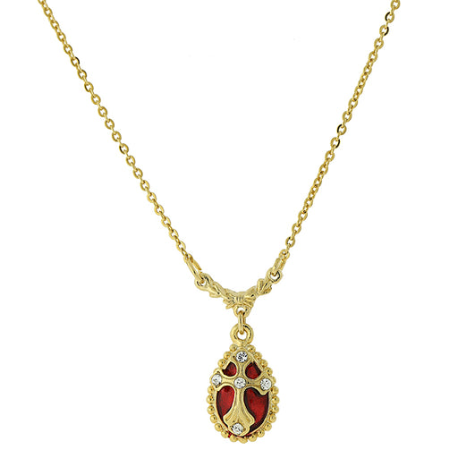 14K Gold-Dipped Crystal Red Enamel Cross Pendant Necklace