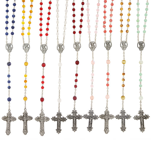 12pc Silver-Tone Assorted Colors Crucifix Rosary in a Box