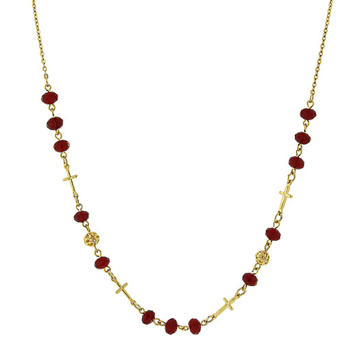 14K Gold-Dipped Red Beaded Cross Necklace