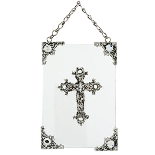 Silver-Tone and Crystal Hanging Glass Wall or Window Plaque