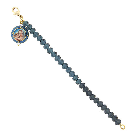14K Gold-Dipped Dark Blue Beaded Bracelet with Mary and Child Charm