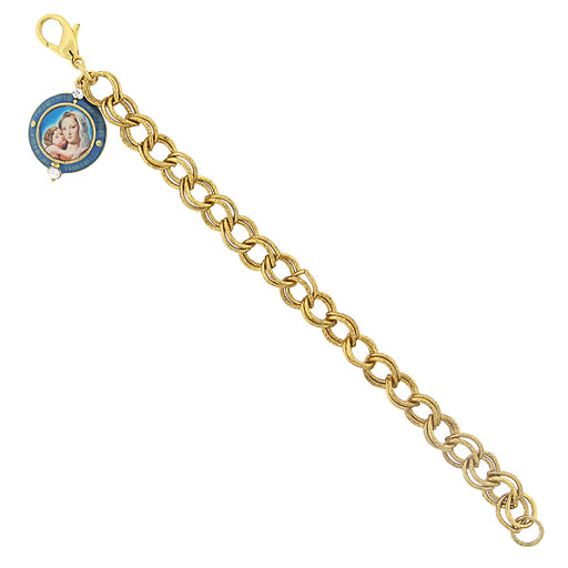 14K Gold-Dipped Chain Link Bracelet with Mary and Child Charm