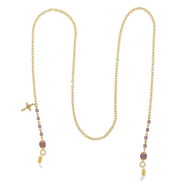 Gold-Tone Chain Purple Bead with Cross Charm