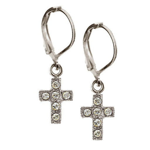 Silver-Tone Crystal AB Cross Drop Earrings