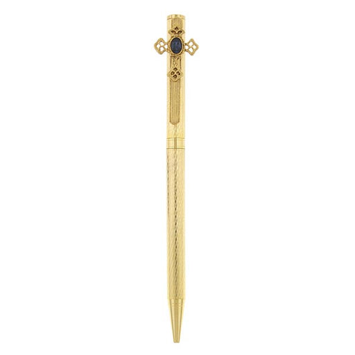 Gold-Tone Blue Crystal Cross Pen