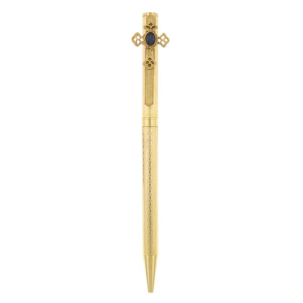 Gold-Tone Blue Crystal Cross Pen