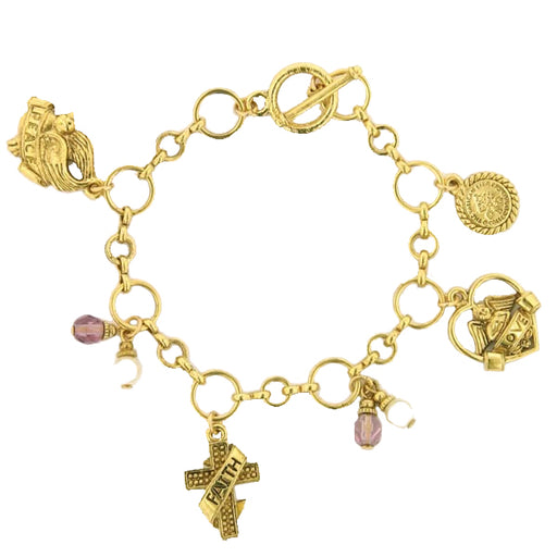 Gold-Tone Faith Love and Peace Charm Bracelet