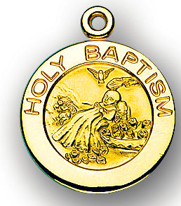 13/16-inch Solid 14kt. Gold Round Baptism Medal with 14kt. Jump Ring Boxed