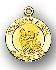 3/4-inch Solid 14kt. Gold Guardian Angel, Angel Jewelry Medal with 14kt. Jump Ring Boxed