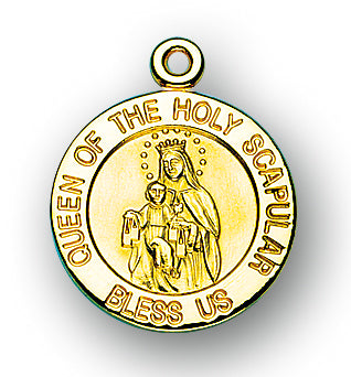 13/16-inch Solid 14kt. Gold Round Scapular Medal with 14kt. Jump Ring Boxed