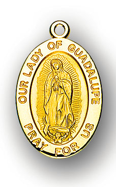 7/8-inch Solid 14kt. Gold Oval Our Lady of Guadalupe Medal with 14kt. Jump Ring Boxed