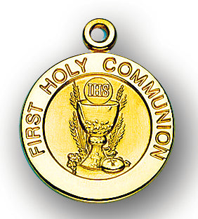 13/16-inch Solid 14kt. Gold Round Communion Medal with 14kt. Jump Ring Boxed