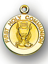 3/4-inch Solid 14kt. Gold Round Communion Medal with 14kt. Jump Ring Boxed