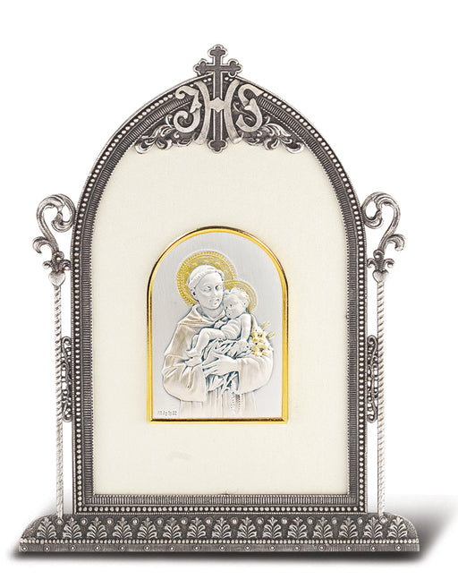 6 1/2-inch x 4 1/2-inch Antique Silver Frame w/Sterling Silver Saint Anthony Image